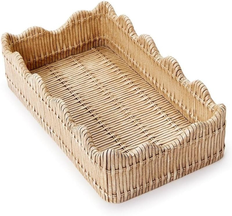 Two's Company Scalloped Edge Basket Weave Pattern Holder - Decorative Napkin Holder for Kitchen &... | Amazon (US)