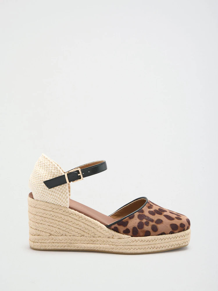 Leopard Print Faux Suede - Love & Roses Closed Toe Mid Heel Summer Wedges | Next EU