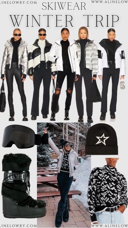 Skiwear from my winter trip to Aspen and Vail. Ski outfit idea, black and white jacket, black and white sweater, black and white ski outfit. Statement ski outfit. 

#LTKU #LTKfindsunder50 #LTKSeasonal