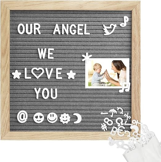 10x10" Grey Felt Letter Board with 350 Changeable Letters and Stand, Oak Frame Message Board Anno... | Amazon (US)