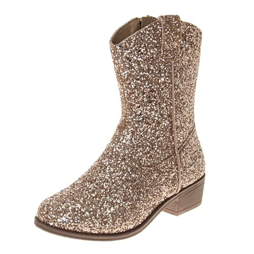 Josmo Girls Cowboy Western Boots - Girl Western Cowgirl Boot - Rose Gold Glitter (size 4 Big Kids) | Amazon (US)