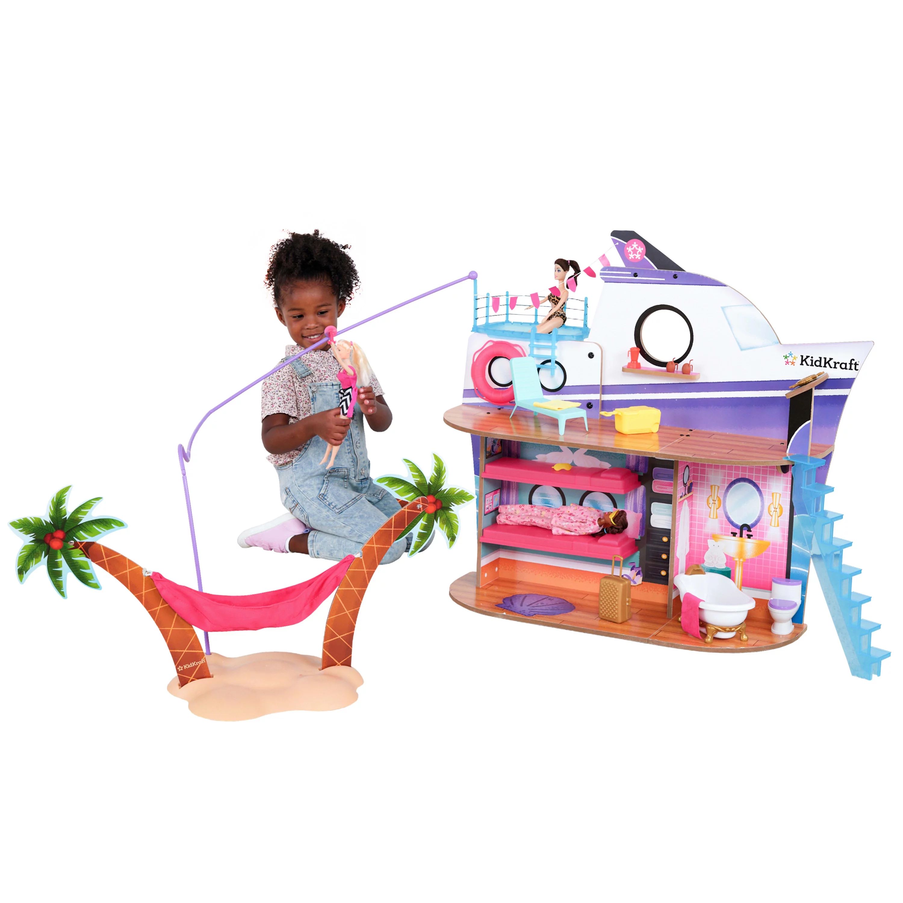 KidKraft Luxe Life 2-in-1 Wooden Cruise Ship & Island Doll Play Set with 18 Accessories - Walmart... | Walmart (US)
