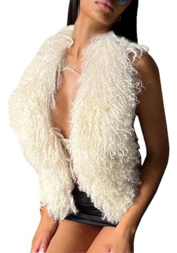 Ecirod Womens Y2K Fuzzy Faux Fur Collar Halter Vest Crop Tops Sexy Sleeveless Backless Tie Lace U... | Amazon (US)
