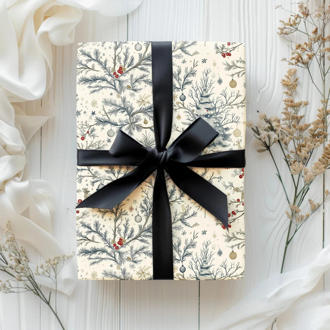 Vintage Christmas Toile Wrapping Paper Roll Vintage Christmas Tree Gift Wrap Roll Antique Christm... | Etsy (US)