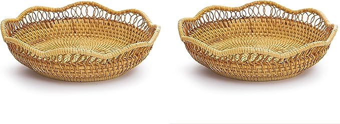 Fruit Platter Bowls Baskets Bread Bowl Food Storage In Kitchen Room Vintage Decorative Rattan Wic... | Amazon (US)