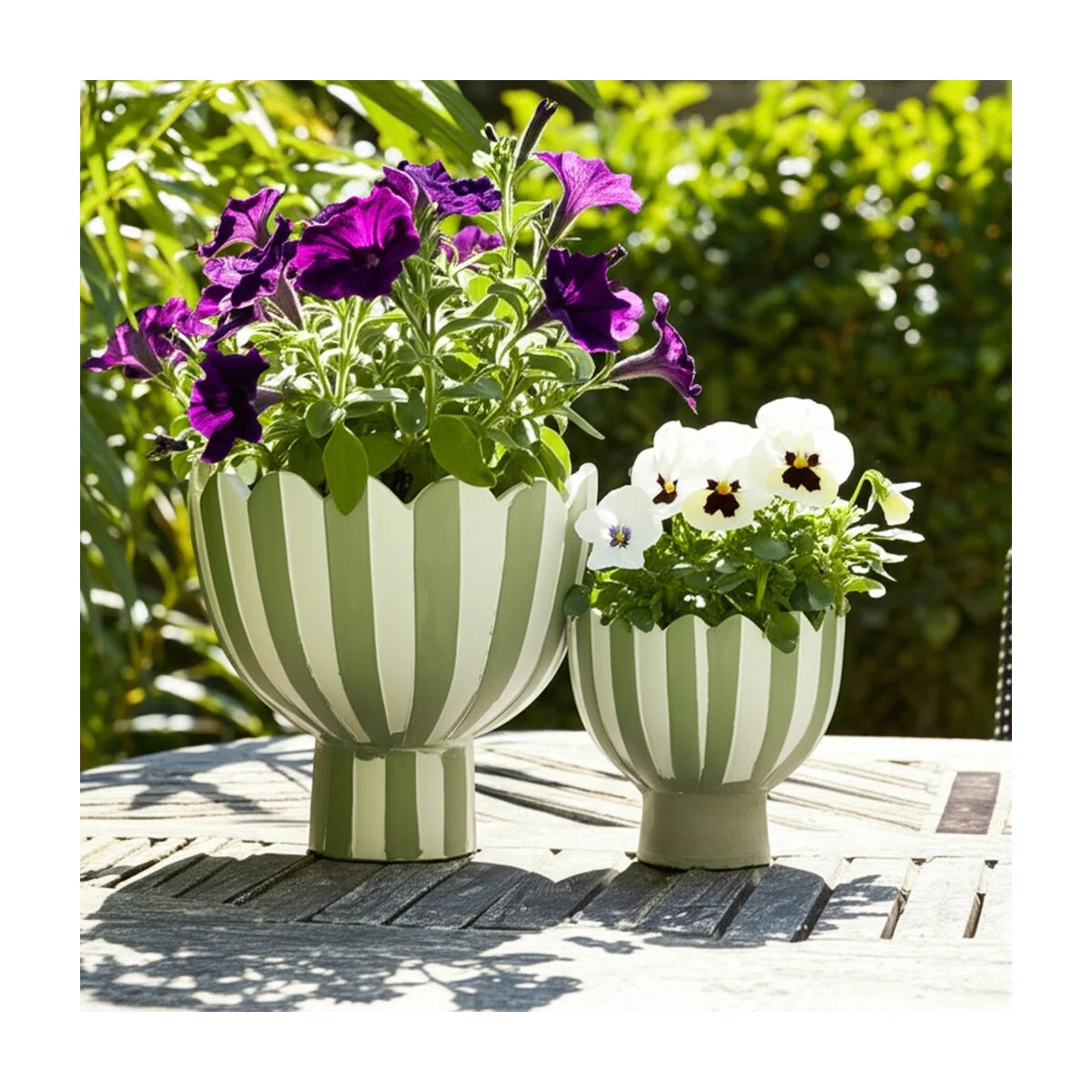 Planters Pottery And Cement Scalloped Rim Striped Design Indoor Outdoor Garden Use Set Of 2 - 8",... | Wayfair North America
