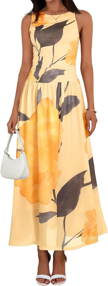 Wenrine Womens Summer Floral Maxi Dress Casual Sleeveless A Line Swing Flowy Beach Vacation Tank ... | Amazon (US)