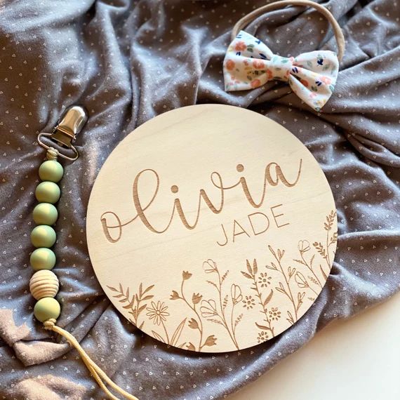 Floral Name Sign  Baby Name Sign  Wooden Engraved Newborn | Etsy | Etsy (US)