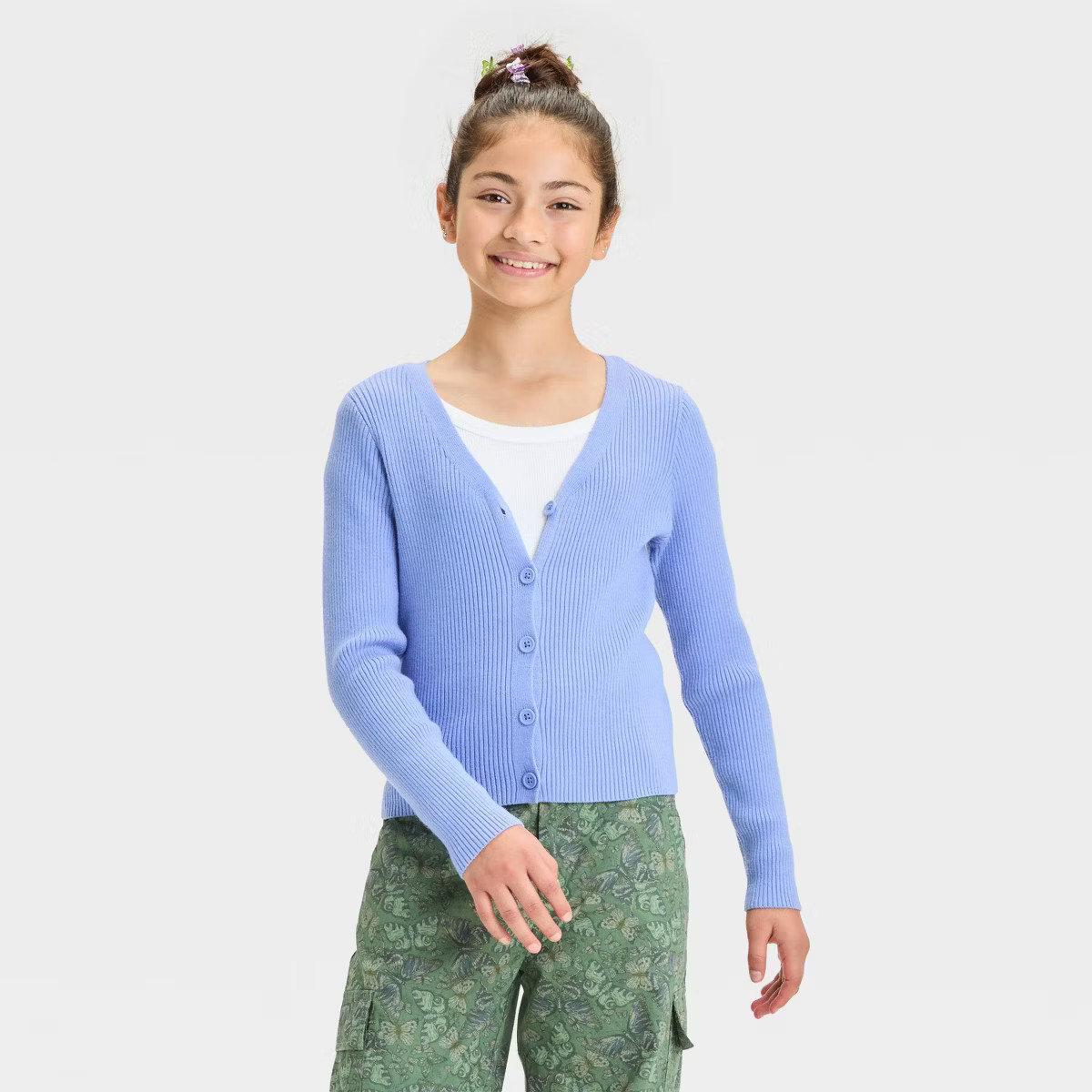 Girls' Ribbed Cardigan Sweater - art class™ - Light Blue S | Target