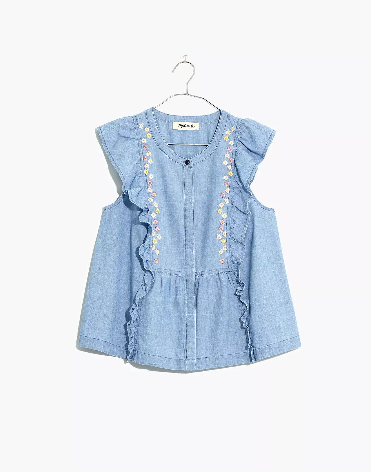 Floral Embroidered Denim Ruffle Top | Madewell