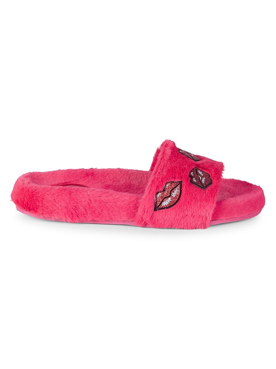 Valentino Garavani Women's Lip-Appliqué Goat Fur Slides - Pink Orchid - Size 36 (6) Sandals | Saks Fifth Avenue OFF 5TH