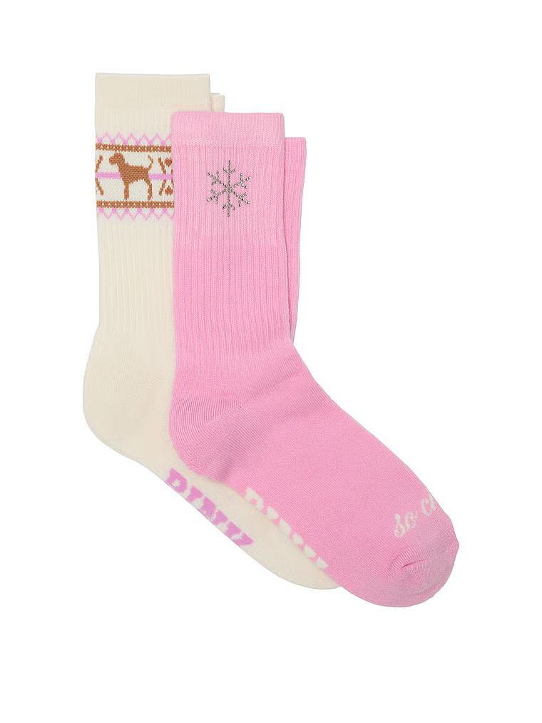 Buy 2-Pack Crew Socks, Pink Lollipop With Rhinestone Snowflake/Winter White With Fairisle - Order... | Victoria's Secret (US / CA )
