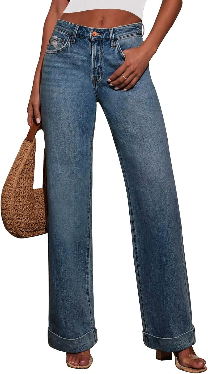 KUNMI Jeans for Women Wide Leg Baggy High Waist Boyfriends Straight Leg Stretchy Denim Pants Trendy Fall 2026 | Amazon (US)