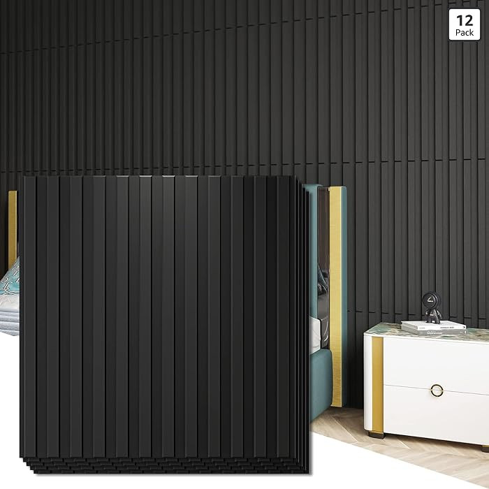 Art3d Slat Wall Panel, 3D Fluted Textured Panel 12-Tile 19.7 x 19.7in. - Cover 32 Sq.Ft., Black | Amazon (US)