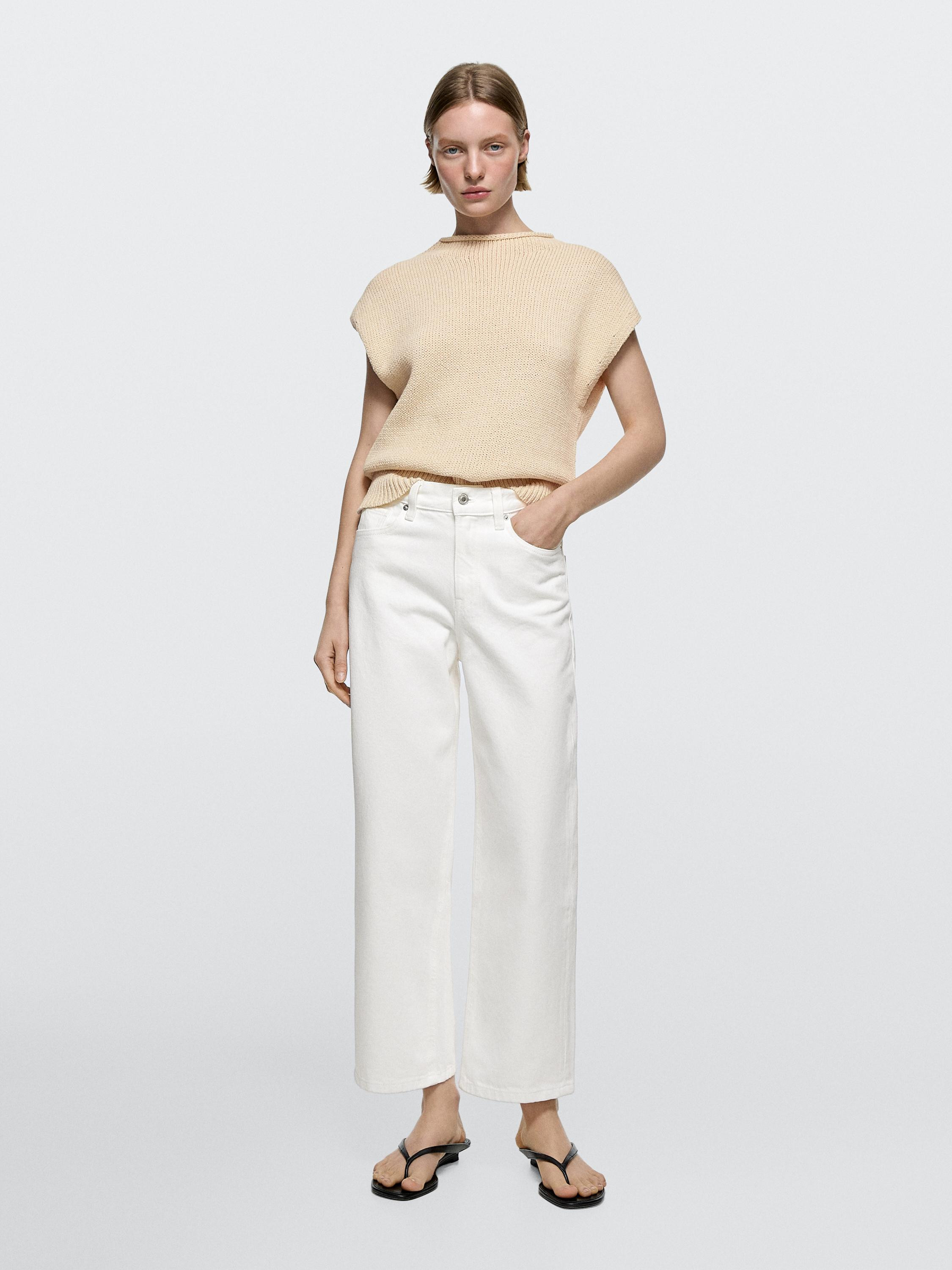 Mid-rise cropped wide-leg jeans | Massimo Dutti UK