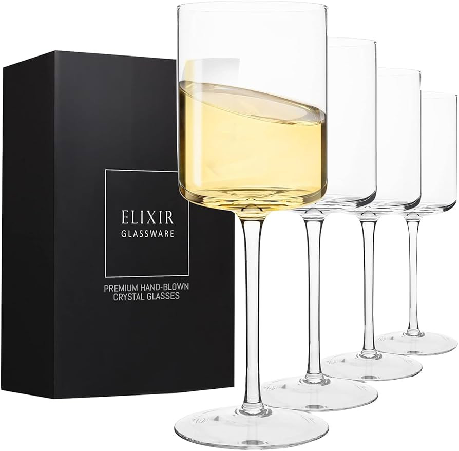 Square Wine Glasses Set of 4 - Crystal Wine Glasses 14oz in Gift Packaging - Large Red Wine Glass... | Amazon (US)