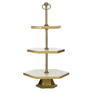 Litton Lane White Stoneware Natural Tiered Server 51956 | The Home Depot