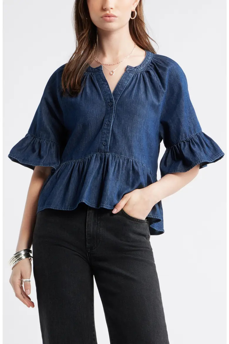 Cotton Chambray Peplum Top (Women) | Nordstrom | Nordstrom