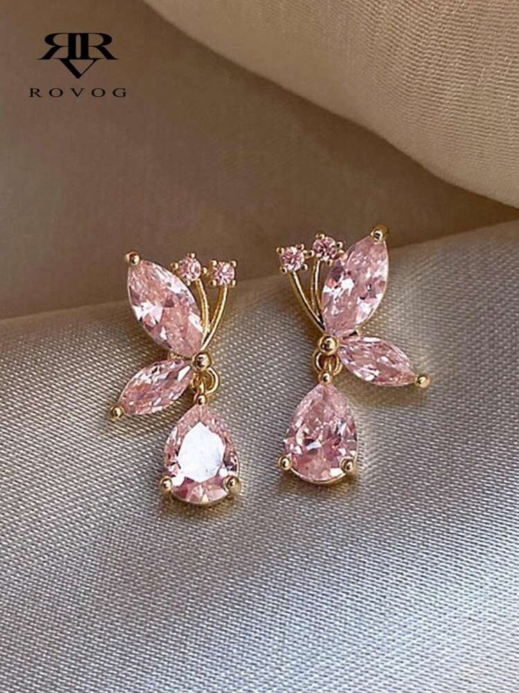 1pair Fashionable Personalized Pink Teardrop Butterfly Dangle Earrings For Women | SHEIN