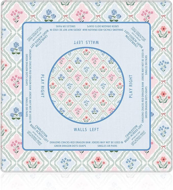 Blue and Pink Floral Mahjong Mat 31.5"x31.5", Grandmillennial Flower Non-Slip Noise Reduction Gam... | Amazon (US)
