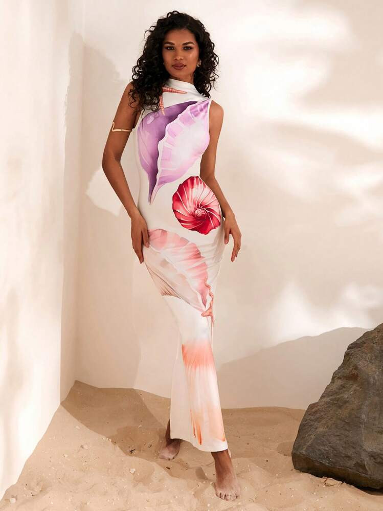 Opulessa Knit Printed Long Women's Dress, Minimalist & Fashionable | SHEIN