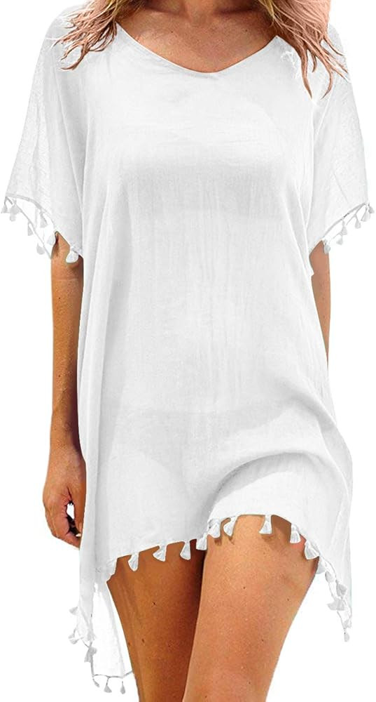Women Chiffon Swimsuit Cover Ups Sexy Tassel Beach Bathing Suit for Swimwear | Amazon (US)