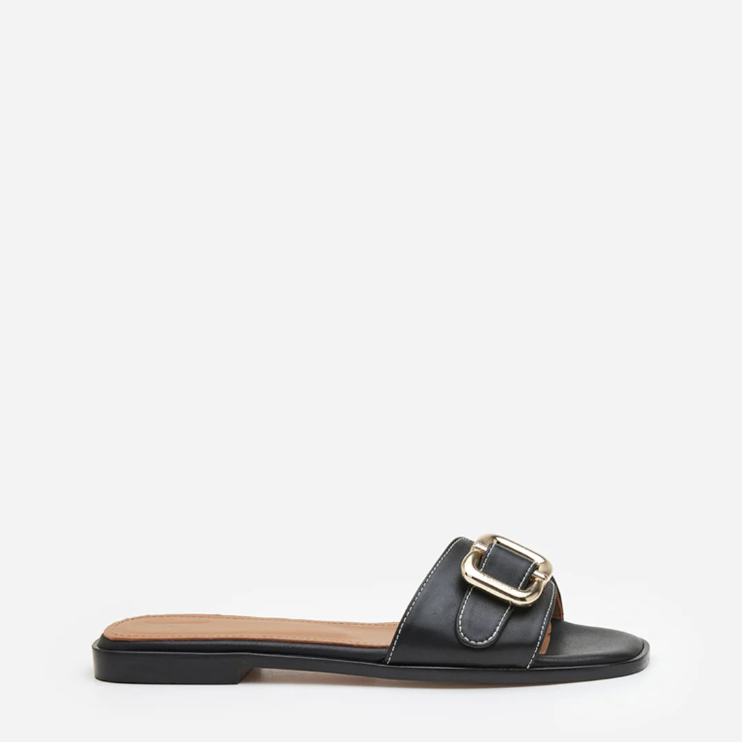 Mimi Leather Black Sandal | Flattered