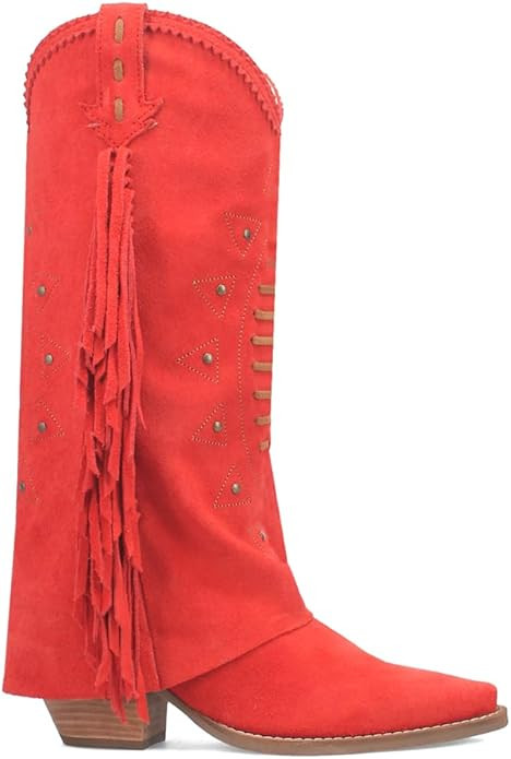 Dingo Womens Spirit Trail Studded Embroidered Fringe Snip Toe Pull On Casual Boots Knee High Mid ... | Amazon (US)
