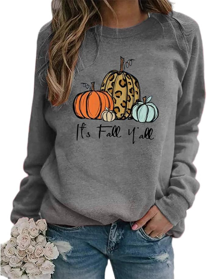 Fuyxxmer Women Its Fall Yall Pumpkin Halloween Sweatshirt Leopard Print Casual Long Sleeve Pullov... | Amazon (CA)