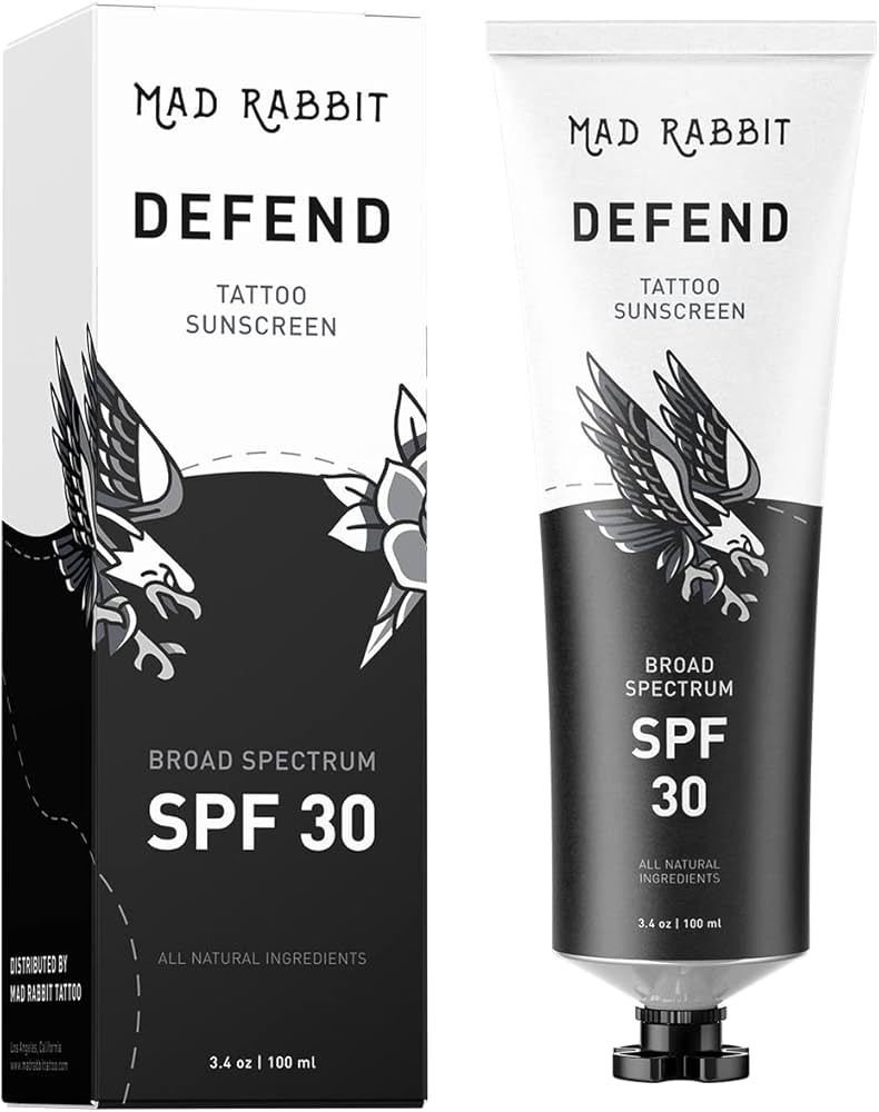 Mad Rabbit Defend Tattoo Sunscreen- SPF 30 100mL Tube- All-Natural Mineral Sunscreen Lotion - Tat... | Amazon (US)