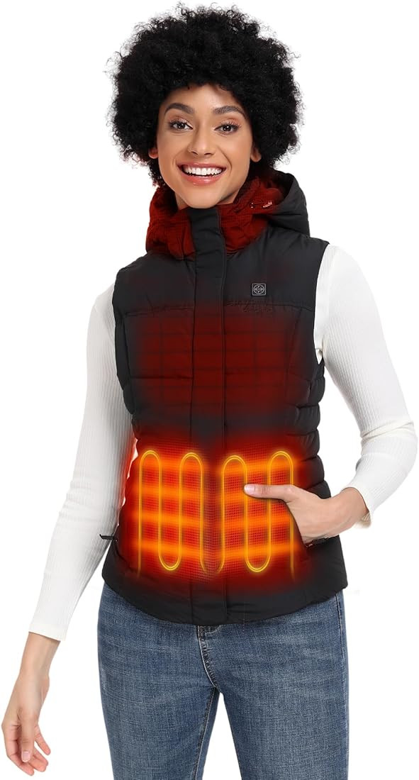 ORORO Women's Heated Down Vest with Detachable Hood, Battery Heating Vest with 800 Fill Power Dow... | Amazon (US)