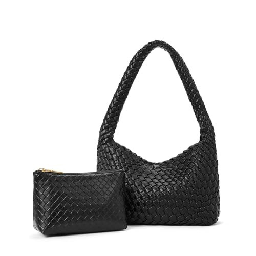 CLUCI Woven Shoulder Bag for Women Vegan Leather Purse Hobo Handbag 2PS | Amazon (US)