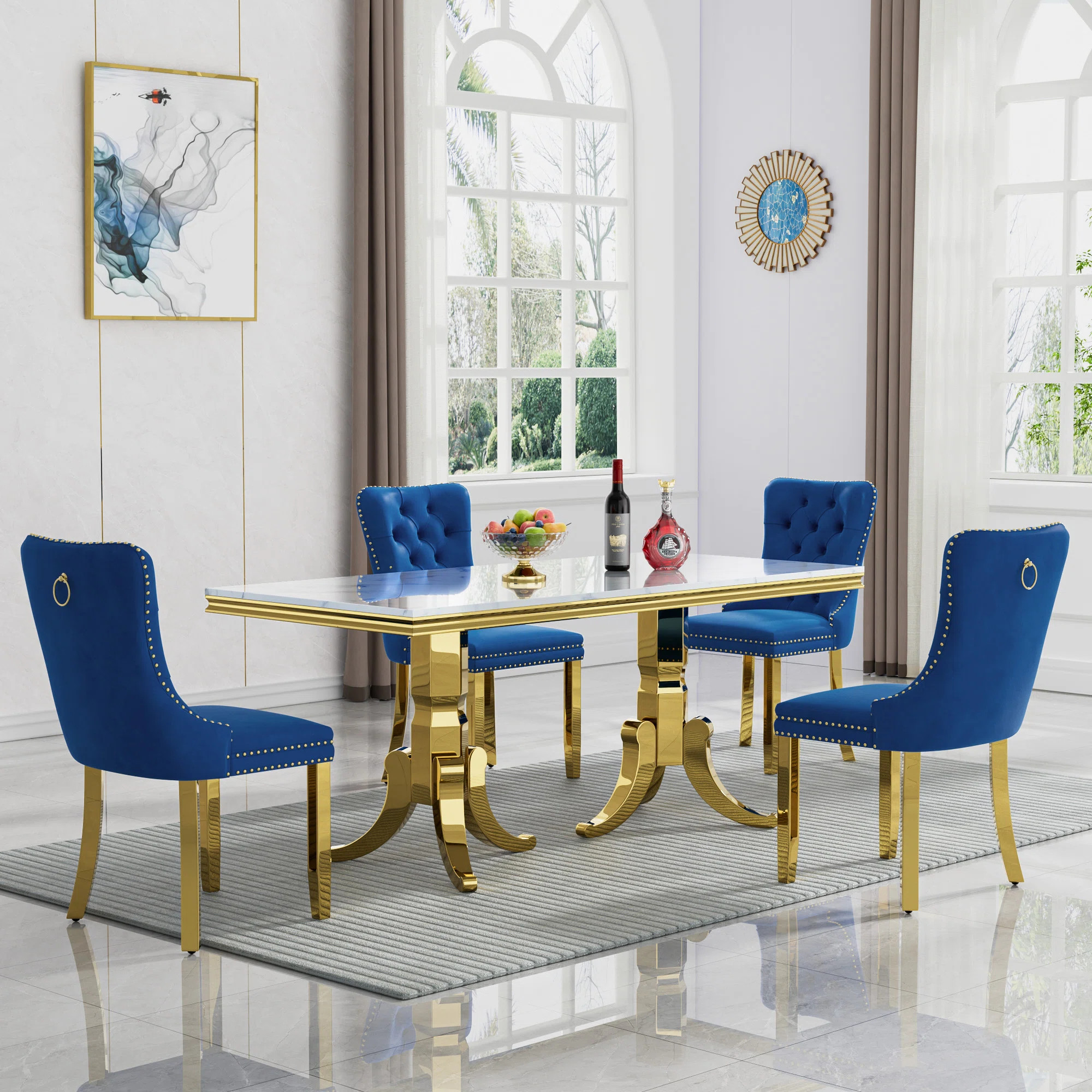 Modern Faux Marble Dining Table Set, Luxury 70" Dining Room Table with Velvet Upholstered Chairs,... | Wayfair North America