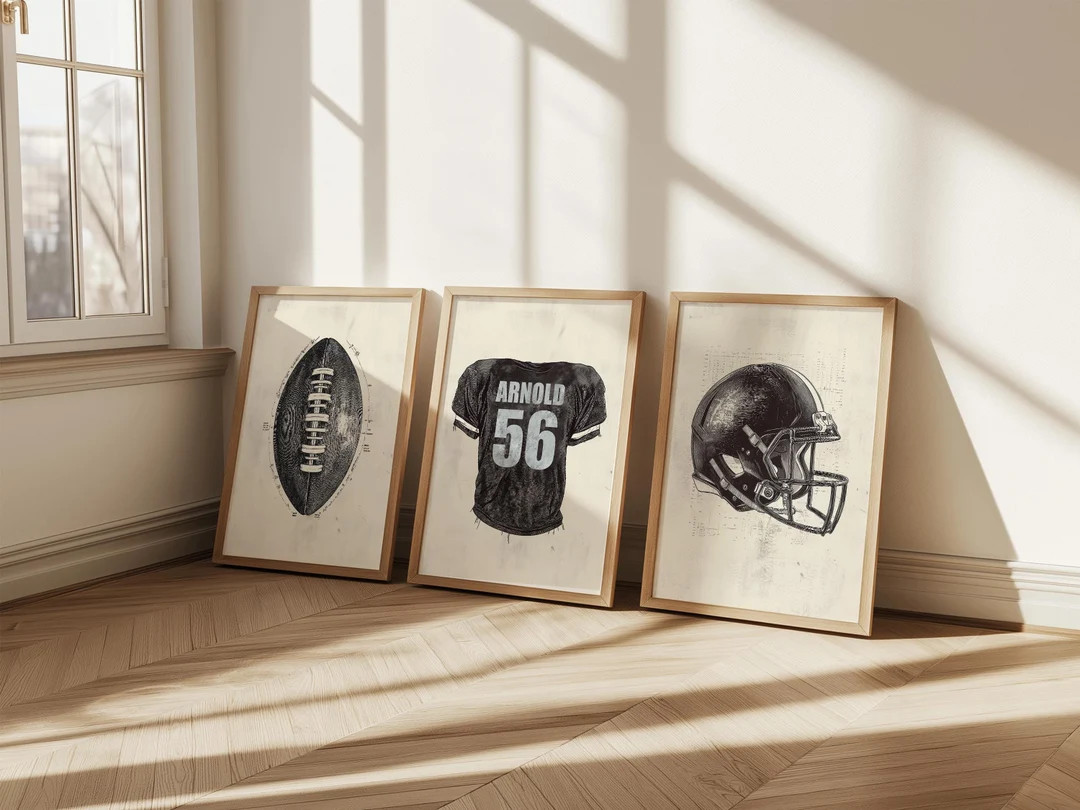Personalized Football Art Print Set: Retro Jersey, Helmet, Ball (digital Download) - Etsy | Etsy (US)
