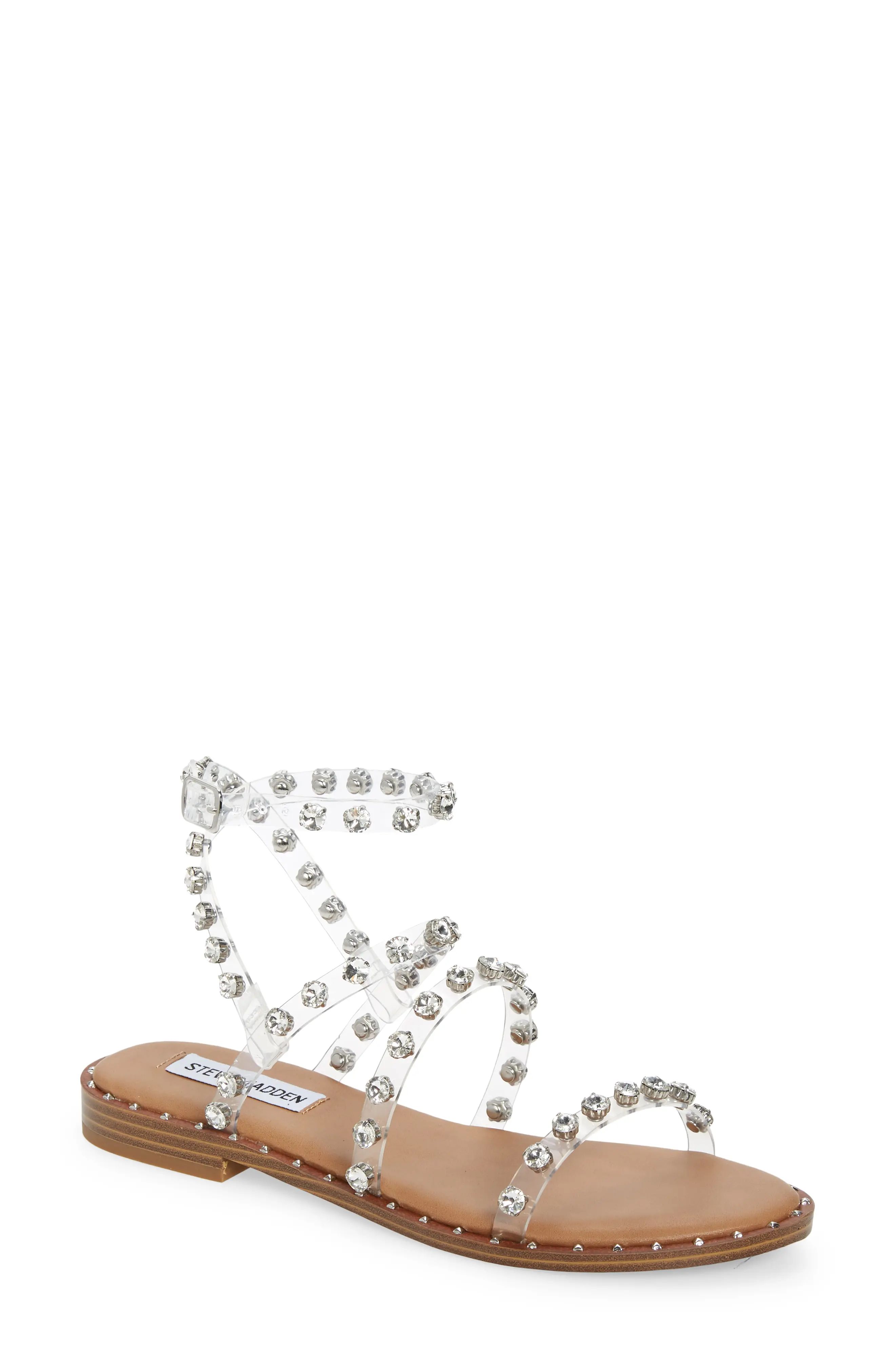 Women's Steve Madden Travel Crystal Studded Strappy Sandal, Size 9.5 M - Brown | Nordstrom