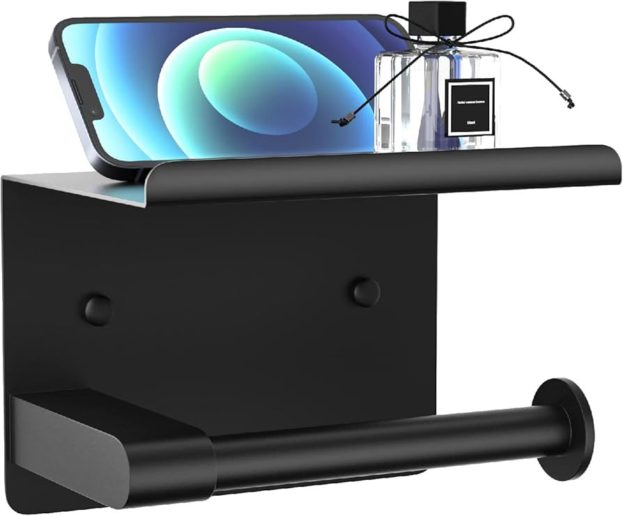 GLNLQ Toilet Paper Holder Wall Mount, Fits Mega Rolls Size Matte Black Toilet Paper Holder with S... | Amazon (US)