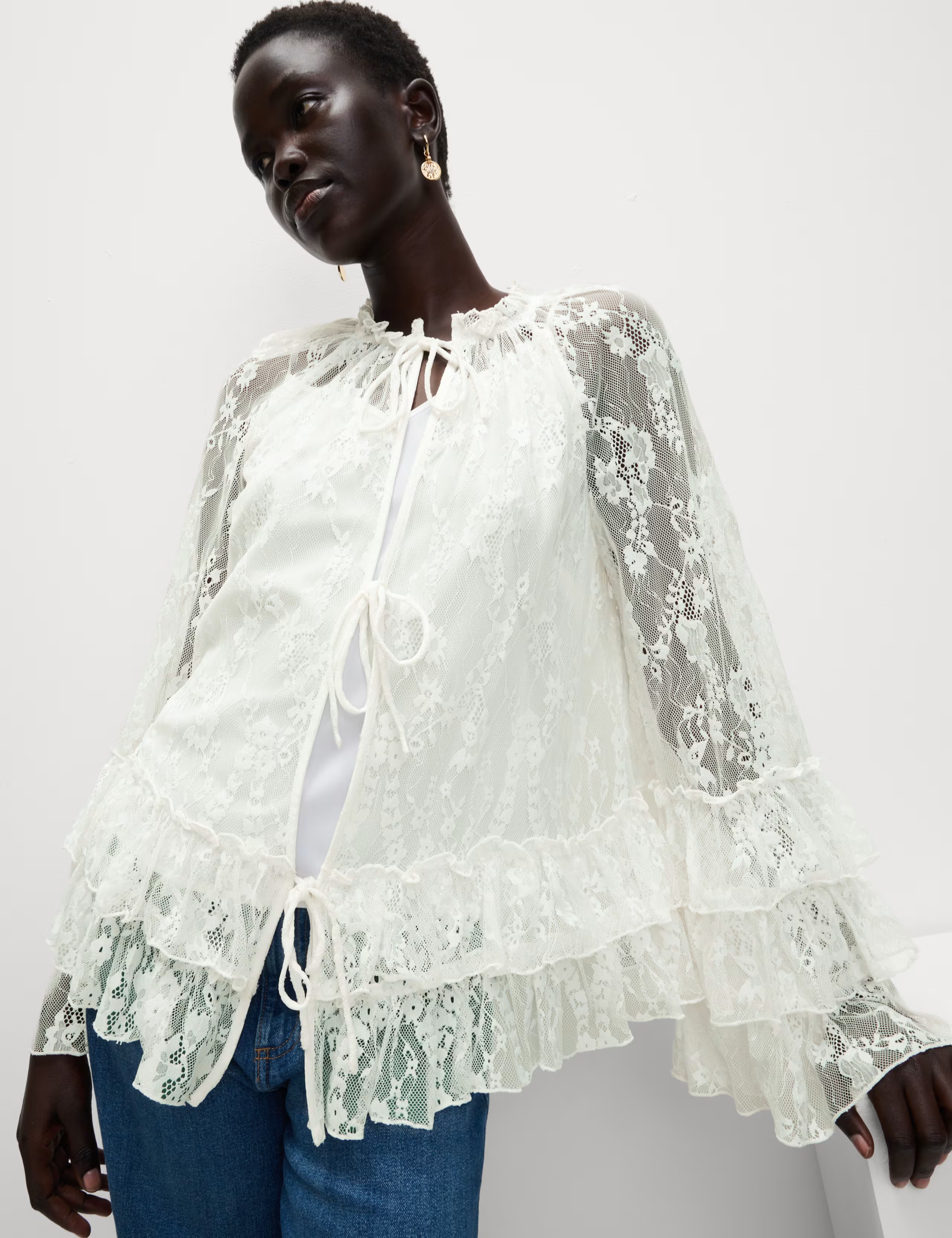 Lace Tie Front Blouse | Marks & Spencer (UK)