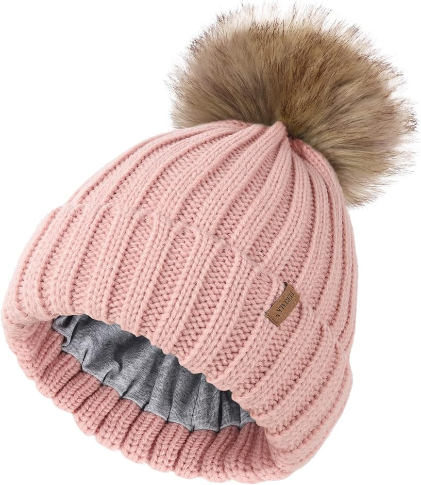 FURTALK Kids Winter Hat Toddler Knitted Pom Beanie Hat Cotton Lined Faux Fur Pom Pom Cap Baby Gir... | Amazon (US)