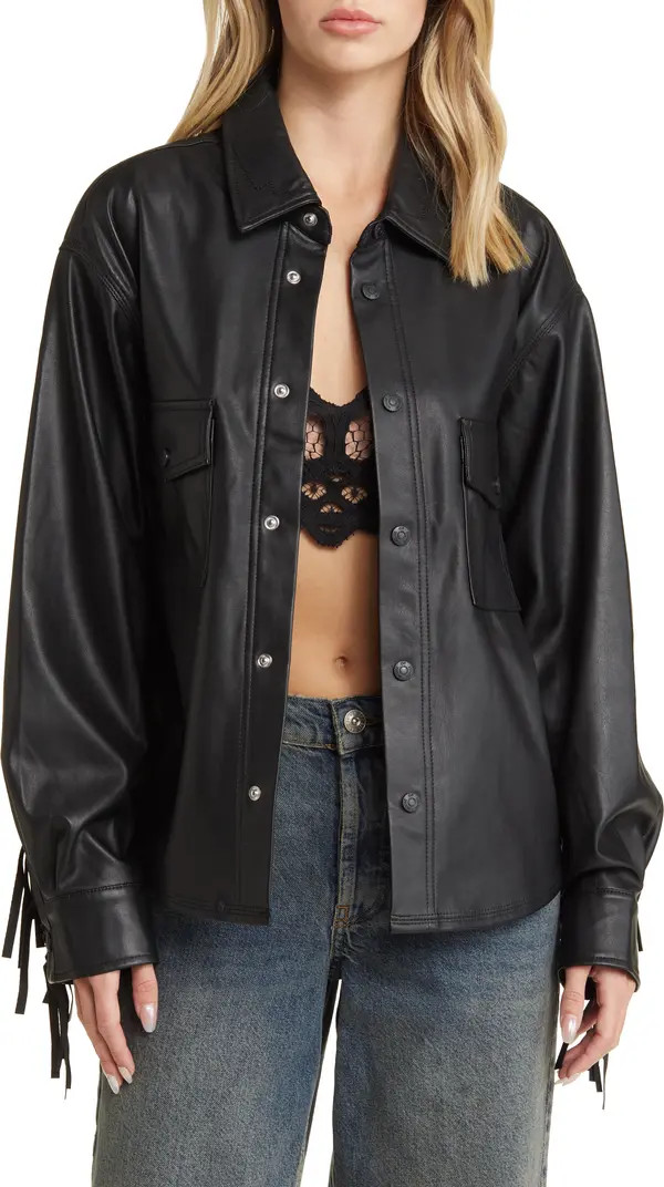 Fringe Faux Leather Shirt | Nordstrom