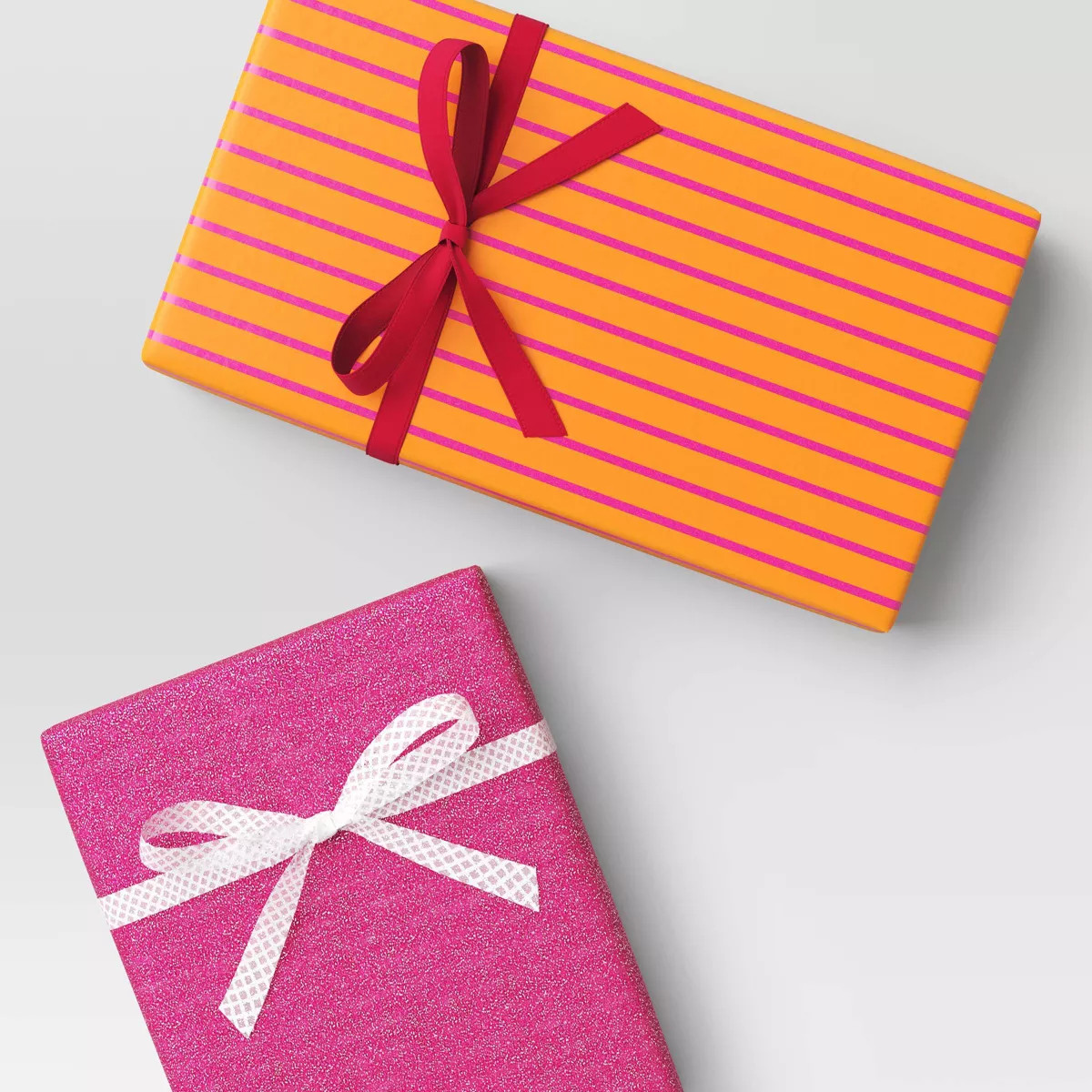 20 sq ft Reversible Glitter/Stripe Christmas Gift Wrap Magenta/Orange - Wondershop™ | Target