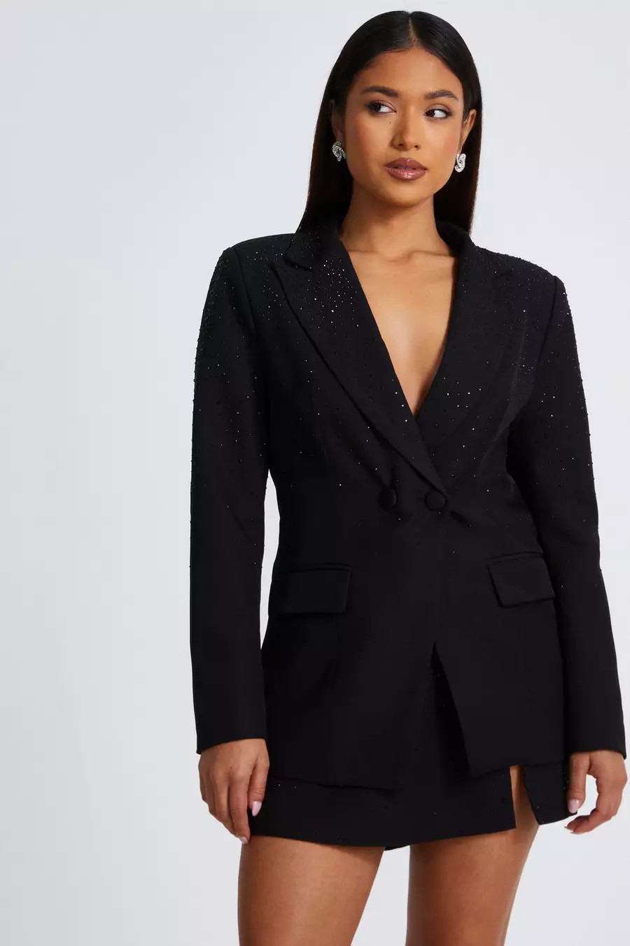 Petite Black Diamante Blazer | Quiz Clothing