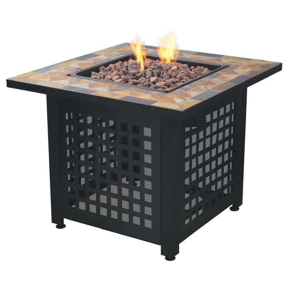 Propane Powered Square Outdoor Patio Firetable with Lava Rocks | The Home Depot