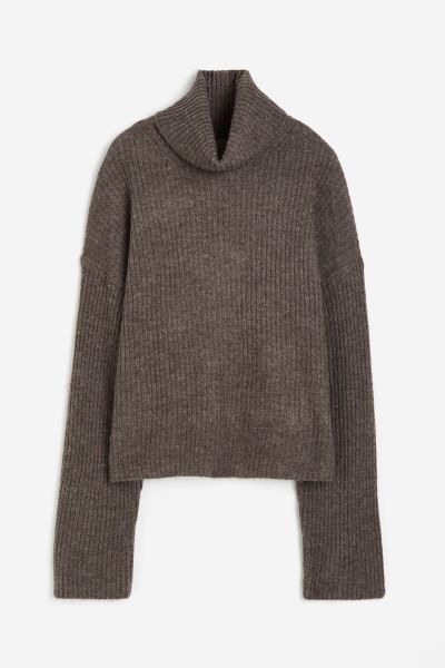 Oversized Turtleneck Sweater - Dark taupe - Ladies | H&M US | H&M (US)
