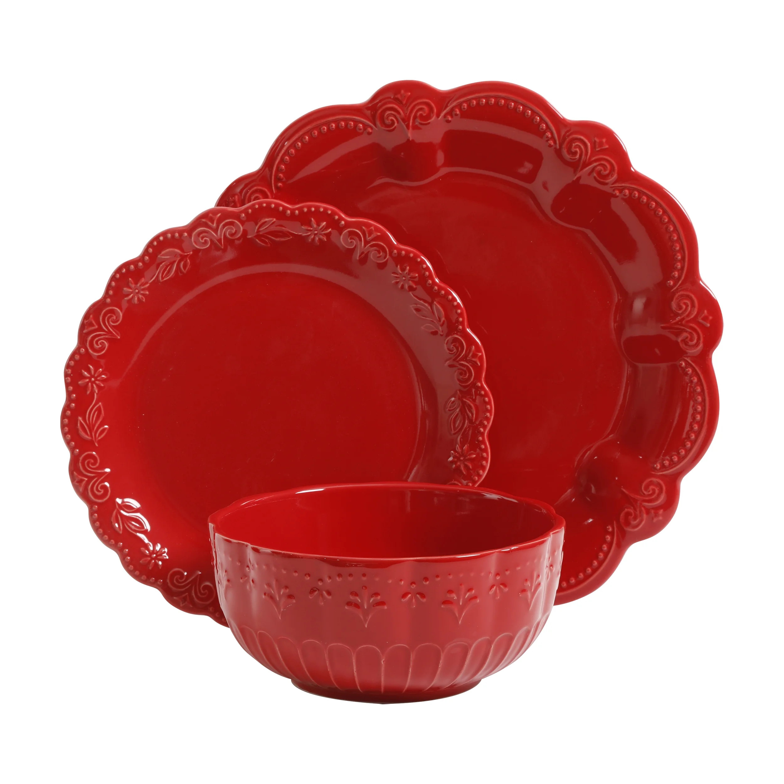 The Pioneer Woman Toni Red Dinnerware Set, 12-Piece - Walmart.com | Walmart (US)