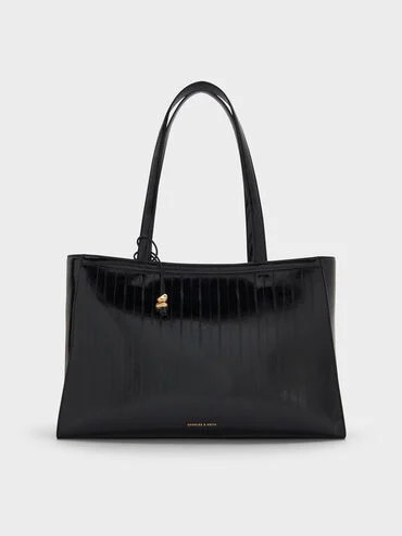 Augustine Eel-Effect Sculptural-Detail Tote Bag
    
         - Black | Charles & Keith US
