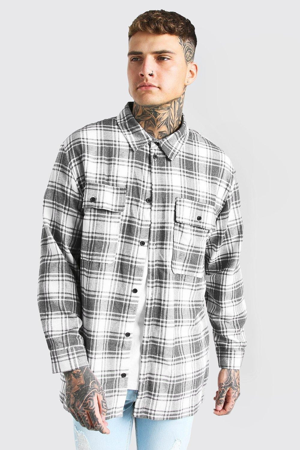 Long Sleeve Brushed Flannel Overshirt | boohooMAN (US & CA)