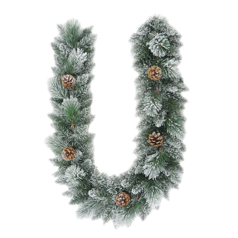 Flocked Garland with Pinecones, 6' | At Home