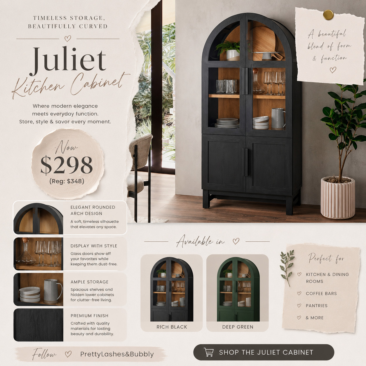 PRICE REDUCED!!!
Juliet Kitchen Rounded Arch Cabinet  

 #LTKHome