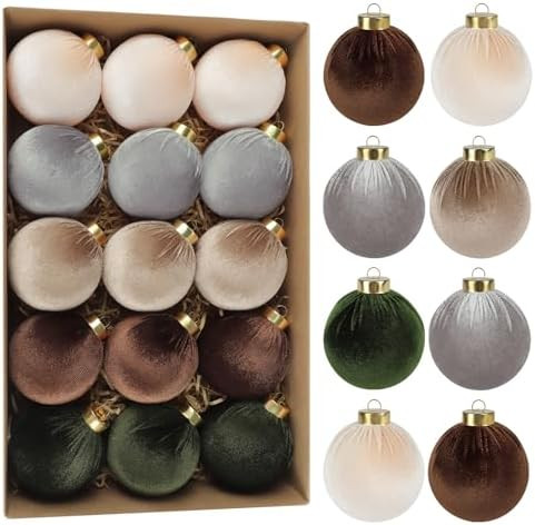 15 PCS Velvet Christmas Tree Ornaments, 80mm/3.15in Large Brown Christmas Ornaments Set Shatterpr... | Amazon (US)