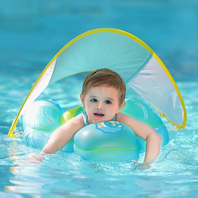 Free Swimming Baby Inflatable Baby Swimming Float with Bottom Support and Retractable Fabric Cano... | Amazon (US)